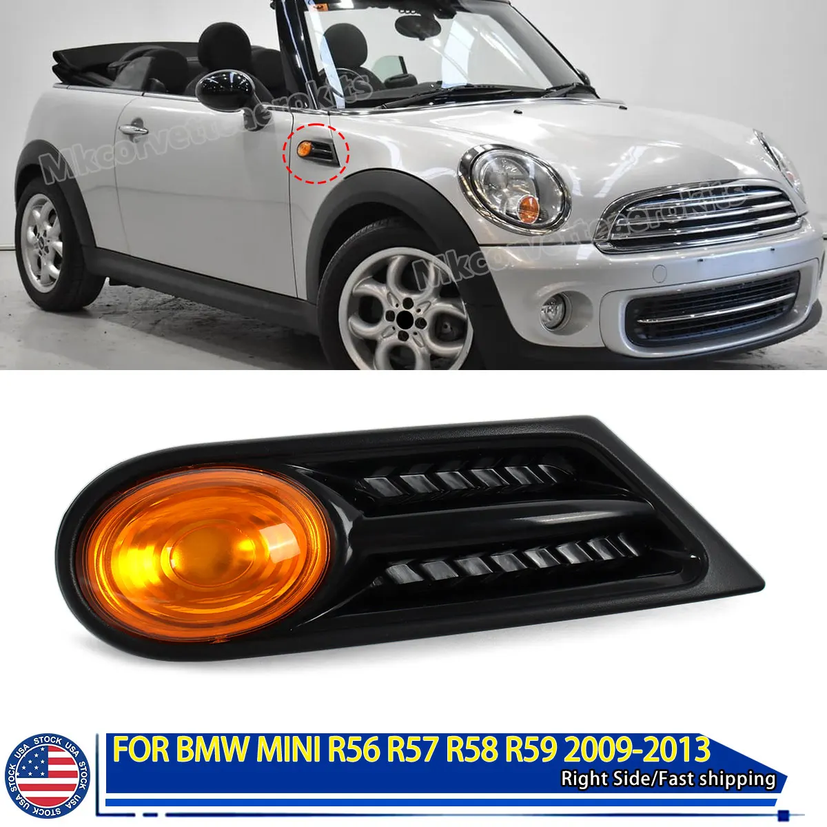

Right Amber Side Turn Indicator Light Repeater For Mini Cooper R55 R56 R57 LCI