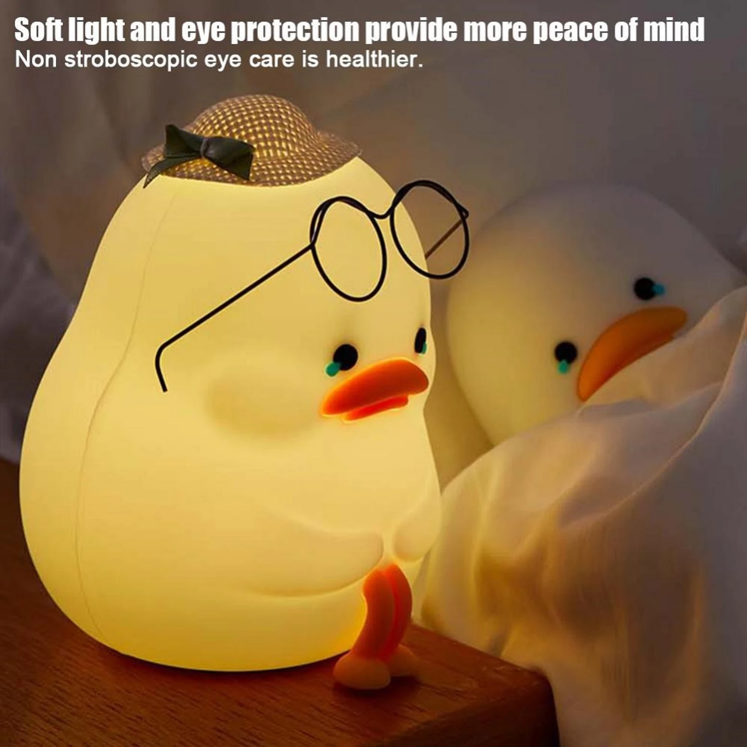 Belle veilleuse canard en silicone à intensité variable pour enfants, forme d'animal, lampe de bureau LED USB pour la protection des yeux, sièges nouilles, mignon, nouveau