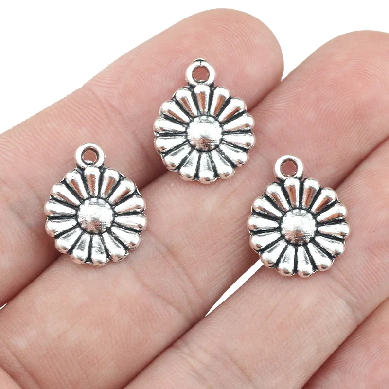 

20 Pieces 14*17mm Small Flower Charm Antique Silver Color Sun Flower Charms For DIY Neckalce Making