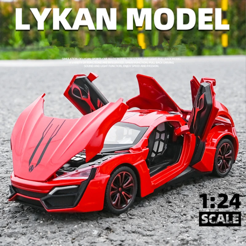 1:24 Lykan Hypersport Fenyr Alloy Sports Car Model Diecasts Metal Toy Racing Car Model Simulation Sound and Light Kids Toys Gift