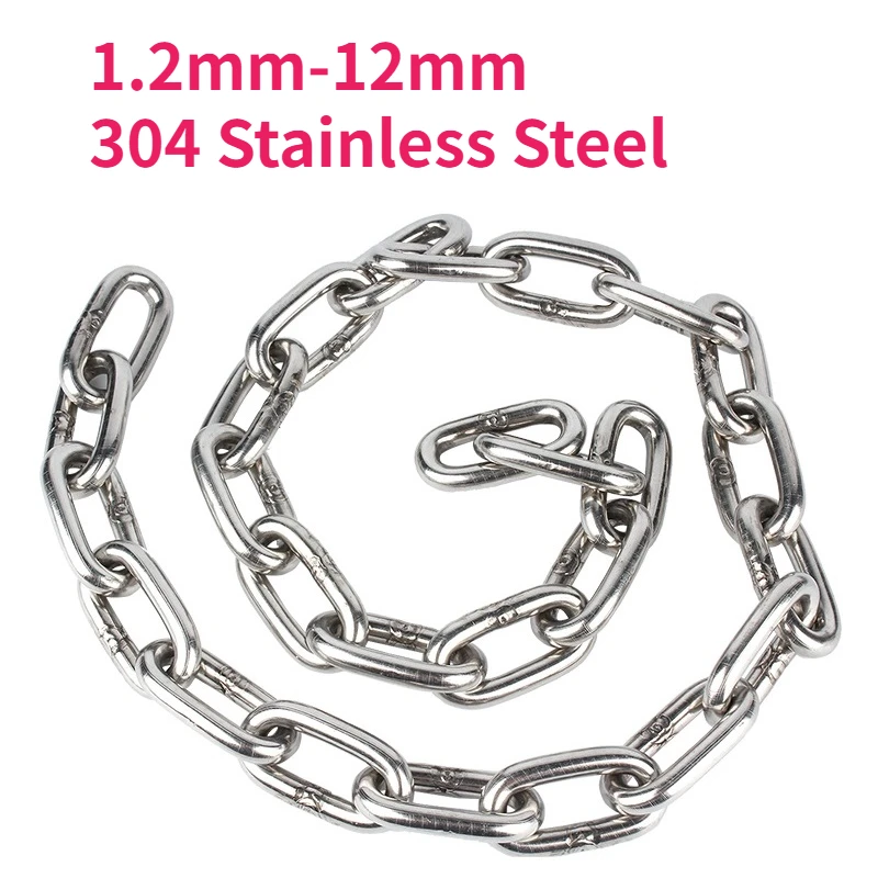 

1Meter 1.2-12mm 304 Stainless Steel Link Chain Metal Chains for Swing Clothes Drying Rope Hanging Lifting Pet Traction