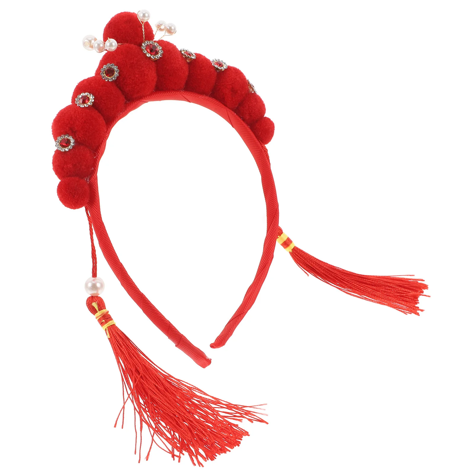 

Chinese New Year Headband Tassel Elegant Design For Stage Performance Role Play Adjustable Pearl Decorated Hair Accessory