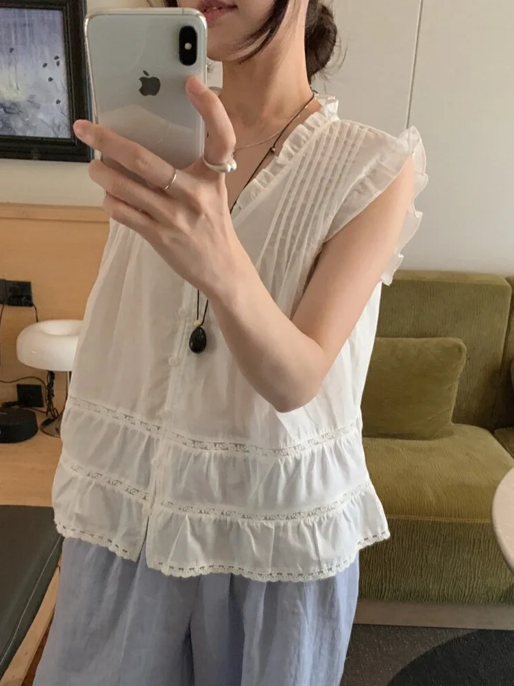 Ele White Women's irt Korean Sle Sweet V-ne Svel Top Summer New Fre Youthful ort Length Casual irt