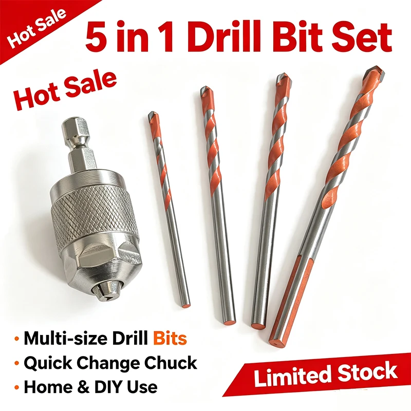 Keyless 3‑Jaw Drill Chuck with Drill Bits 1/4