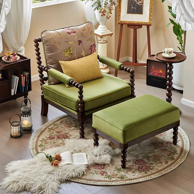 Krzesło Pearl, amerykańskie retro z litego drewna, pojedyncza sofa tapicerowana tkaniną