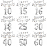 Silver Happy Birthday Number Letter Foil Balloons Adult Kids Party Decorations 10 11 12 14 15 18 20 25 30 35 40 50 60 Year Old