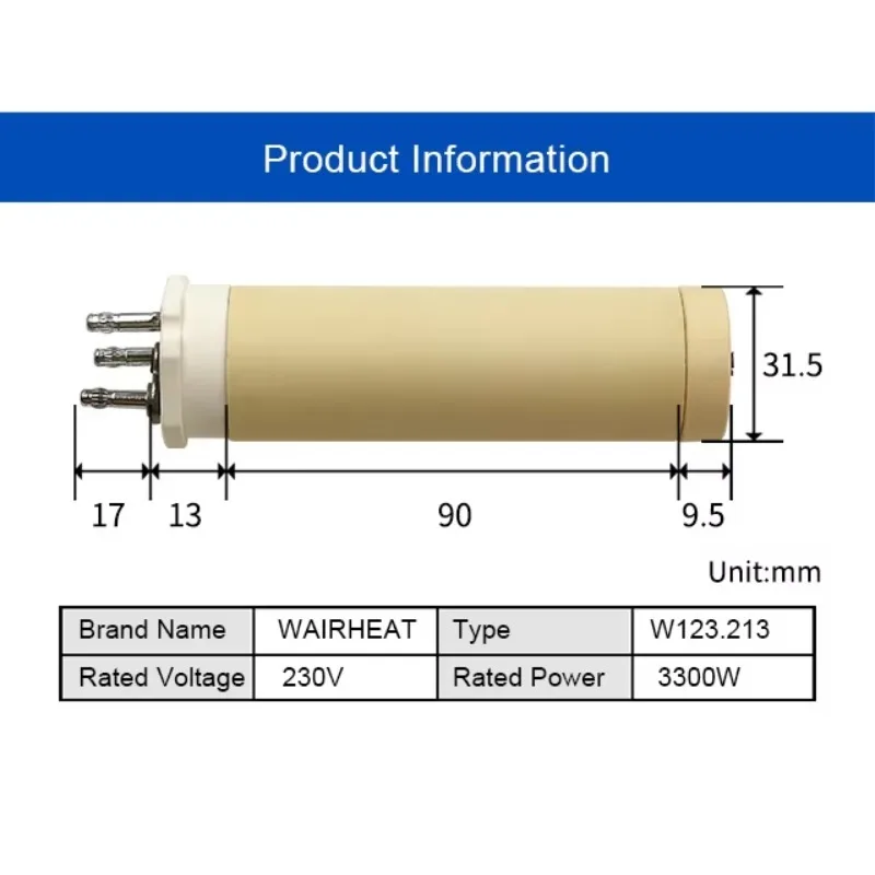 Three Pins 123.213 230V 3300W Heating element of Hot air Process Heater  LHS21L Used for  Sealing Machine Paper Bowl Machine