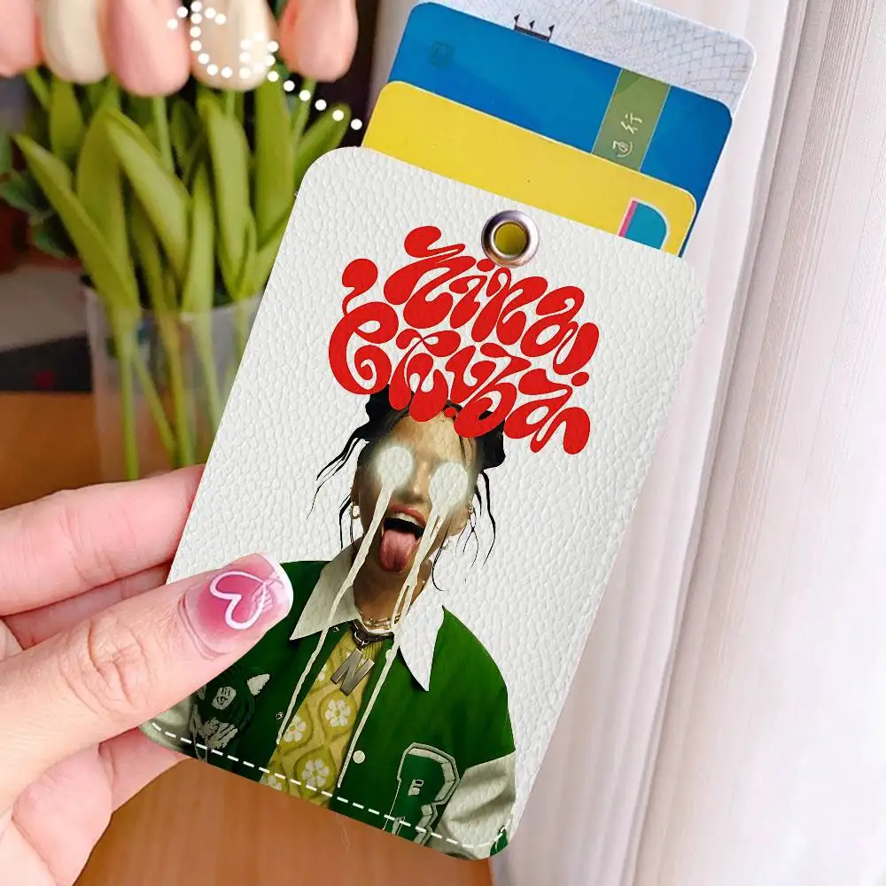 Singer N-nina Chuba Ich Lieb Mich Rectangle ID Card Case Keychain Access Card Bag Key Tag Ring Leather Card Holder Key Ring