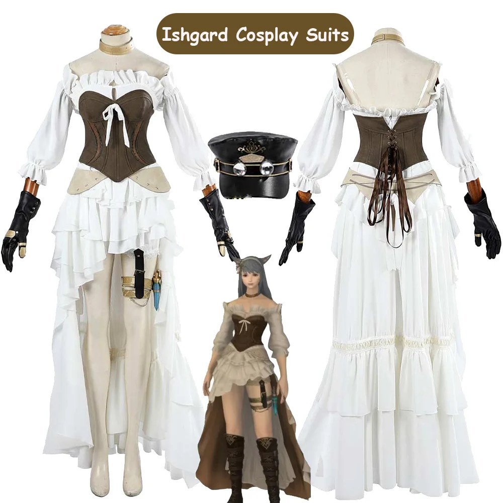 Ishgard Cosplay Fantasy Costume Final Roleplay Medival Corset Dress Outfits Women Adult Halloween Carnival Party Fantasia Suit