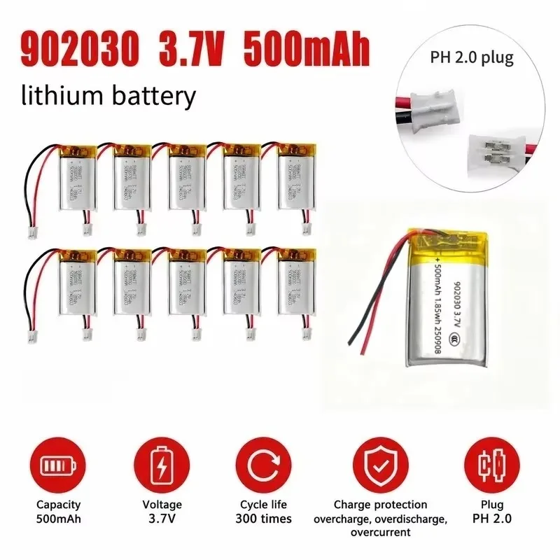 3.7V 500mAh LiPo Polymer Battery 902030 092030 102030 for Solar Lights Trackers Bluetooth Mouse Keyboards
