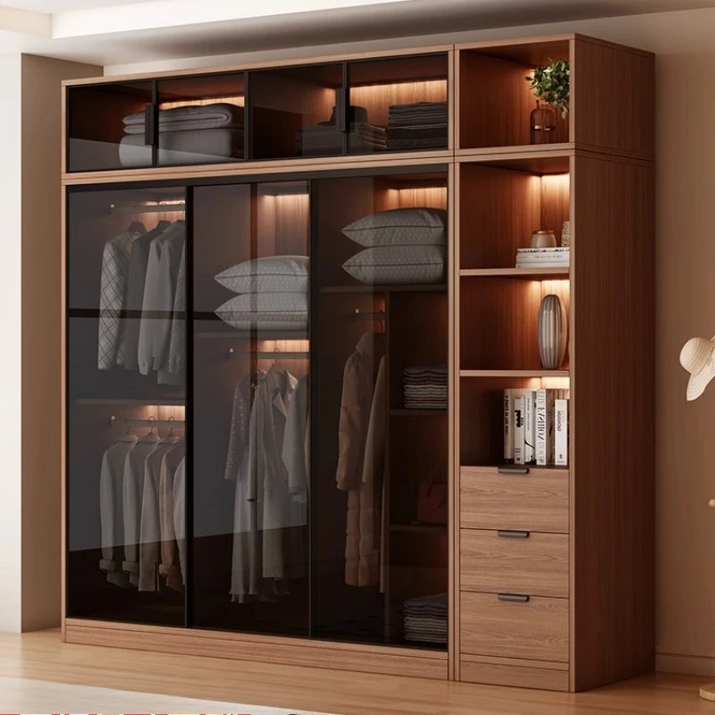 

Shelves Glass Doors Wardrobes Cabinets Storage Organizer Luxury Wardrobes Cupboard Hanging Clothes Home Decor Bedroom Furniture