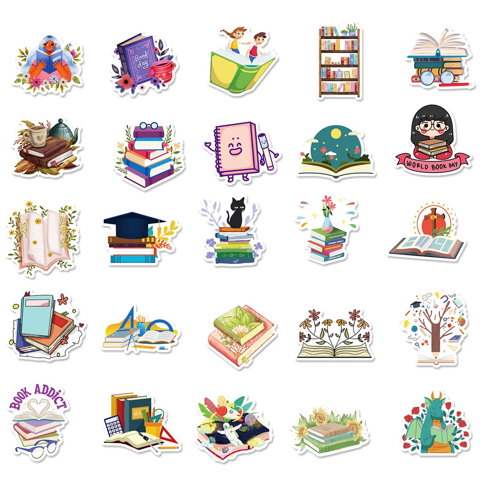 50Pcs/Lot Reading Books Stickers Waterproof Vinly Graffiti For Skateboard Laptop Luggage Water Bottle Car Decals