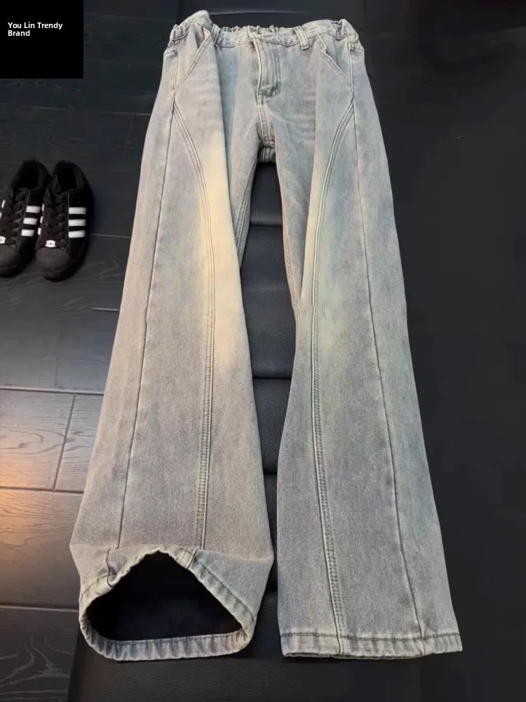 

Мужские джинсы American Retro Waed Thiened Fce, расклешенные брюки Cleanfit с дизайном «нож», повседневная молодежная одежда на все сезоны