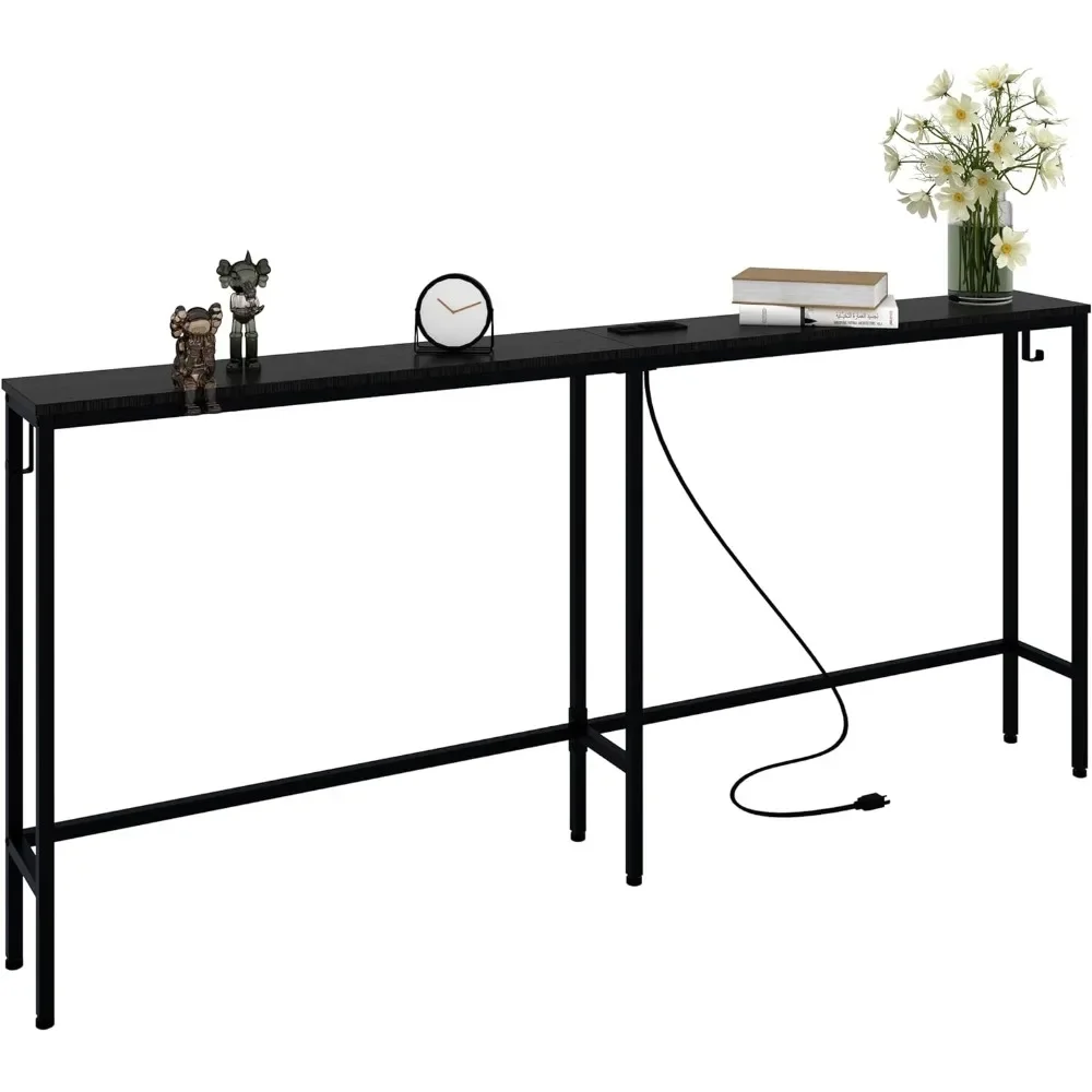 70 Inch Narrow Console Table with Outlet, Skinny Sofa Table Narrow Long Behind Couch