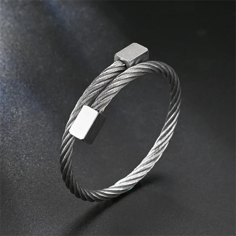 Vintage Adjustable Open Bangle Bracelet Stainless Steel Gold Color for Men Women Cuboid Cuff Wristband Jewelry Gifts