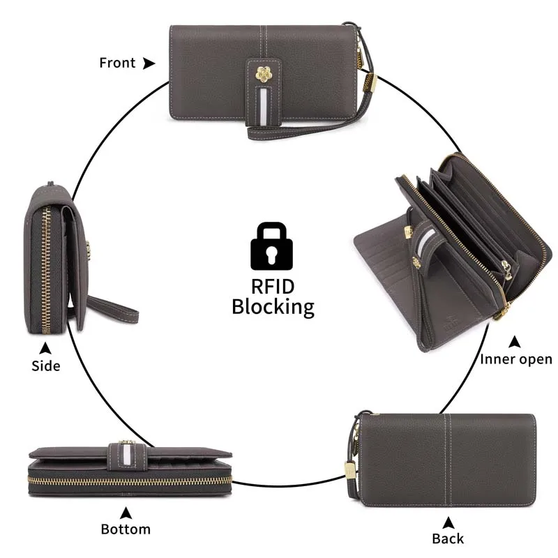 Pomelo Best Women's Authentic Leather Wallet with RFID Protection Fashion Card Holder Coin Purse Cellphone Bag Female Money Bag