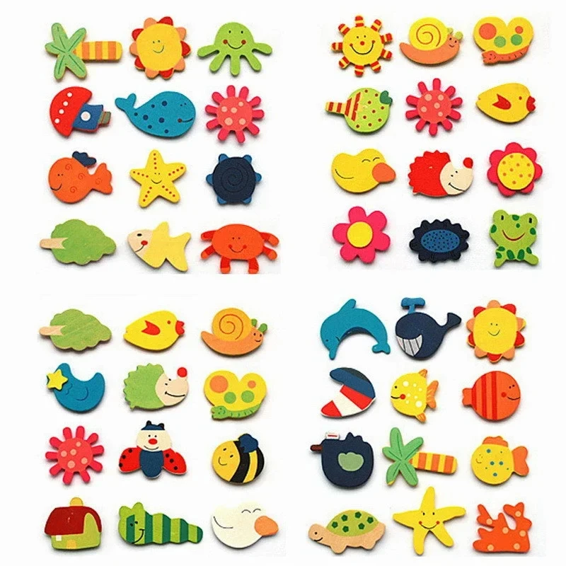 

12pcs Cute Baby Fridge Magnets Wooden Cartoon Animals Fridge Magnetic Stickers Toys for Kids