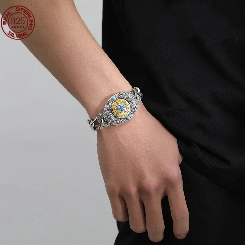 Lucky Jiugong Bagua Rotating S925 Silver Bracelet Men's Fashion Retro Jewelry National Style Domineering Personality Gift