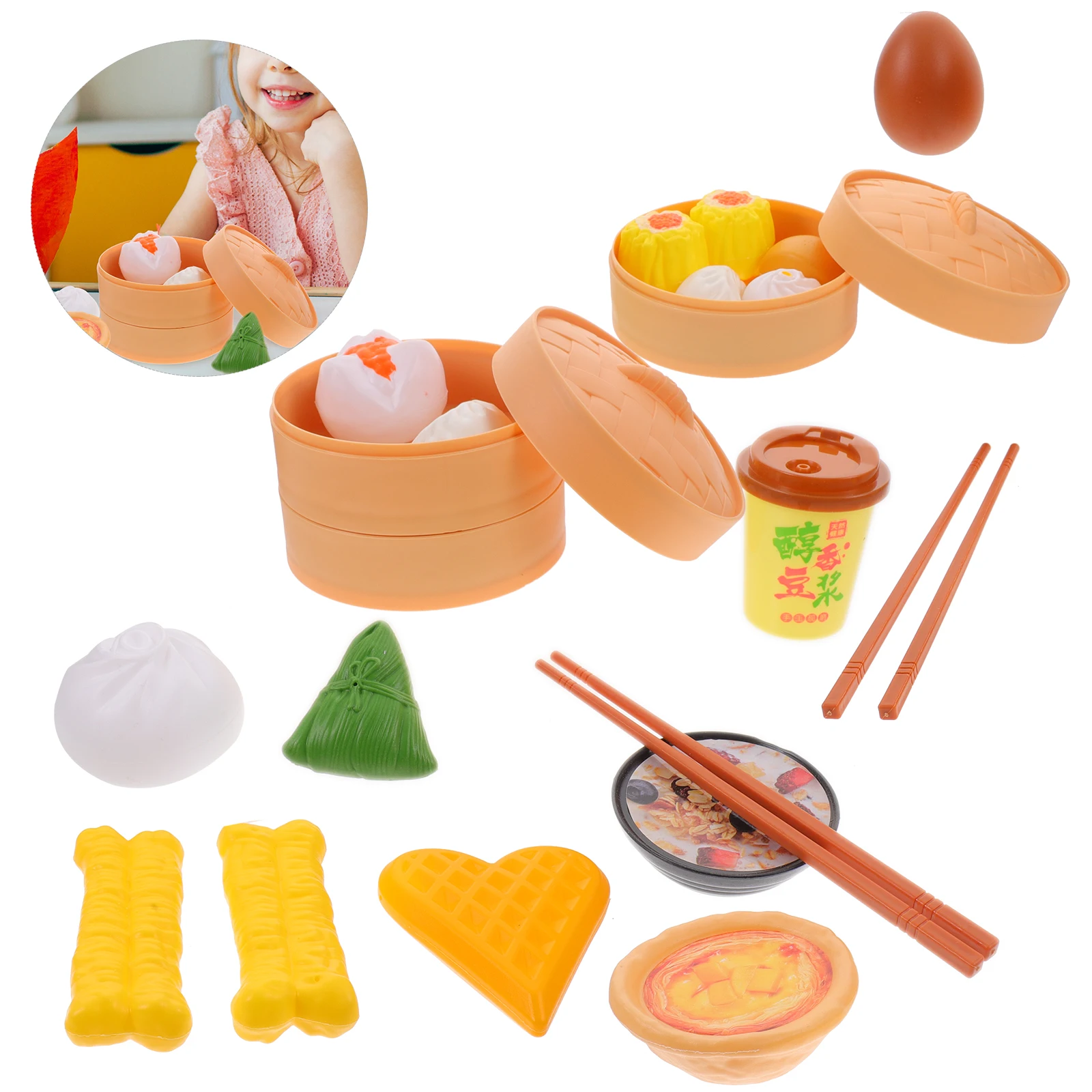 مجموعة لعب المطبخ مكونة من 58 قطعة من الإفطار الصيني، مجموعة أدوات الطبخ التظاهري، هدية تعليمية تفاعلية محمولة للأطفال