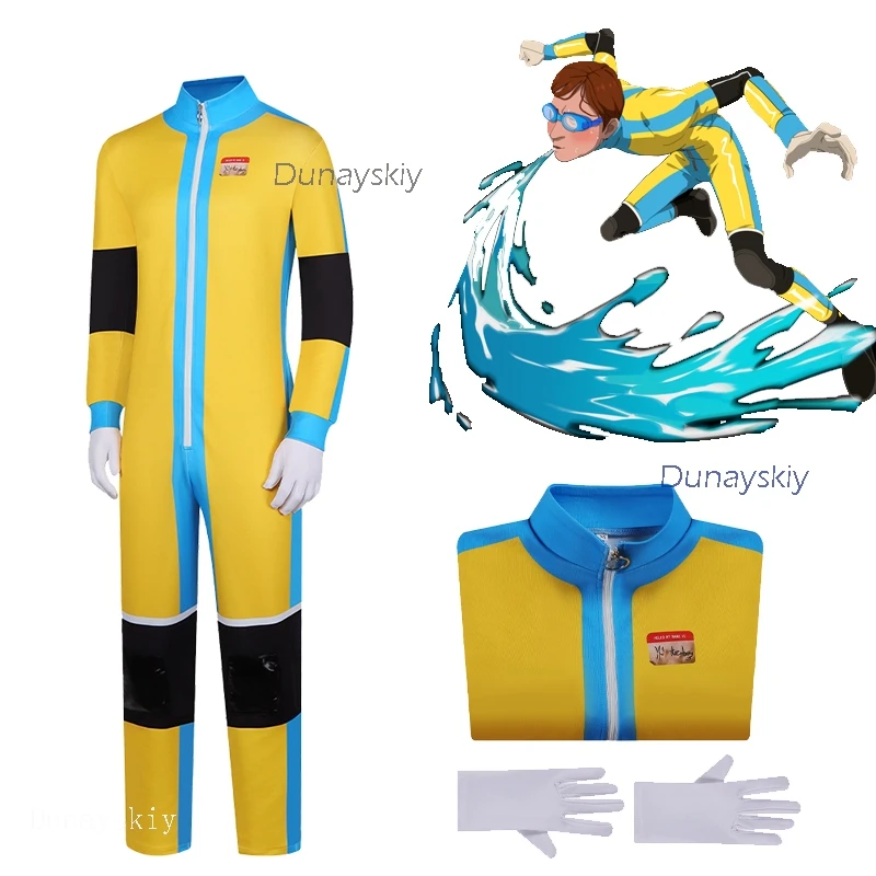

Game Dispatch Cosplay Waterboy Herman Costume Superhero Jumpsuit Roleplay Clothing Uniform Cape Wig Fullset Men Halloween