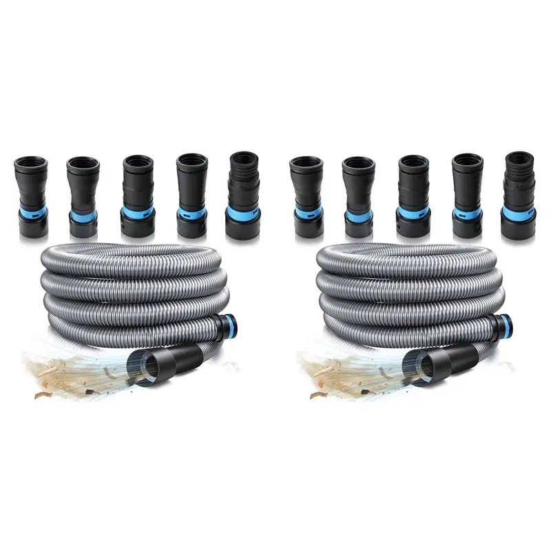 

【ONCE IN A YEAR DEAL】2Pcs 1 1/4 Inch X 10 Feet Dust Collection Hose Kit For Home And Vacuums System With 10 Adapters