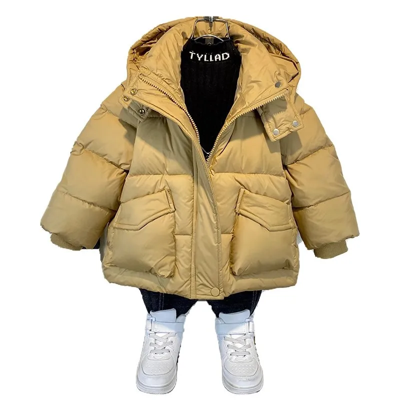 Childrens Clothing Boys Cotton Jacket 2024 Winter New Cotton Jacket Trendy Cool Baby Solid Color Loose Versatile Jacket