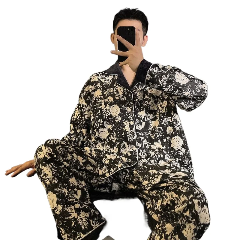 Men's Pajamas Air Cotton Warm Young and Middle-aged Loungewear Set 145kg Cardigan Sandwich Cotton Winter Plus Size Underwear