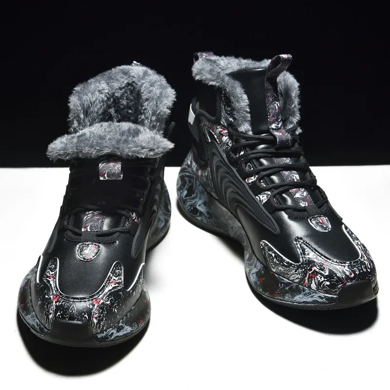 

2024 Winter Keep Warm Men Boots Leather Sneakers Snow Outdoor Male Hiking Work Shoes High Top Non-slip Ankle TY90