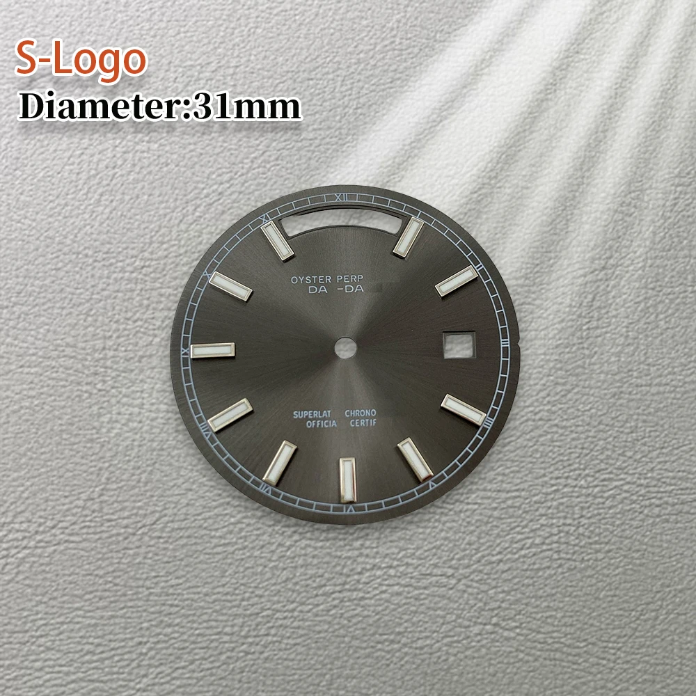 31mm logotipo s mostrador preto marrom adequado para 8285 movimento verde luminoso de alta qualidade acessórios de modificação de relógio ferramentas de reparo