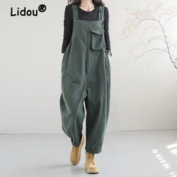 Vintage Oversized Pockets Streetwear Casual Rompers Spring Autumn Women's Korean Baggy Haren Overalls Jumpsuit Outfits Clothing