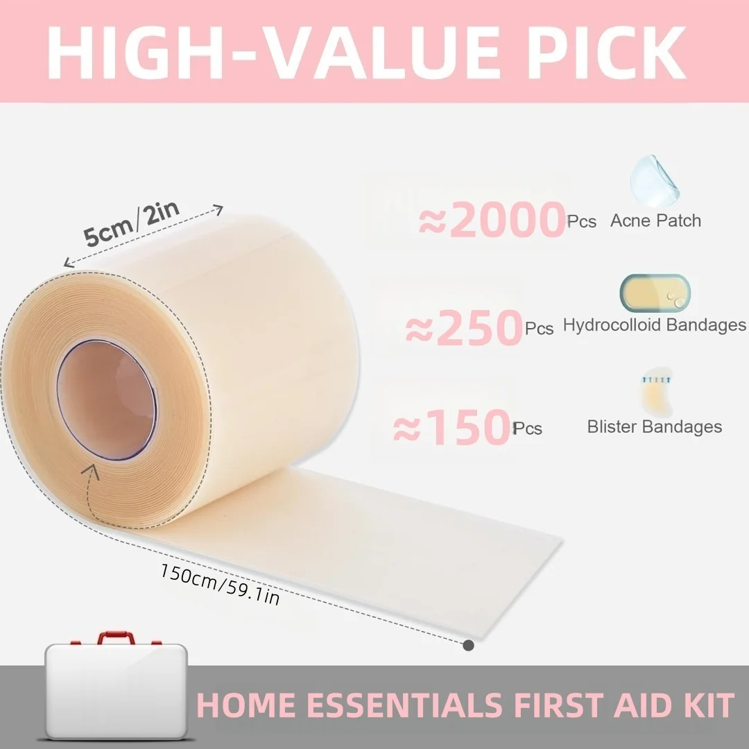 Pimple Patch Artificial Skin Wound Dressing Freely Cuttable Skin-Friendly Adhesive Keep Wound Clean 1 Roll Value Pack.