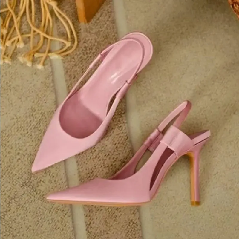 2024 New Spring New Brand Women Slingback Sandals Pointed Toe Slip on Thin High Heel Ladies Elegant Pumps Shoes Drss Sandals