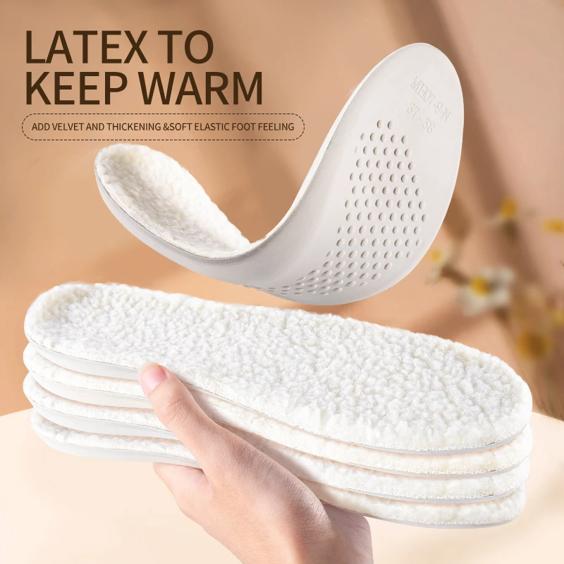 Premium Latex Thermal Insoles for Feet Men Women Wool Cloth Soft Nap Shoes Pad Winter Self Heated Skin-friendly Feet Care Insole