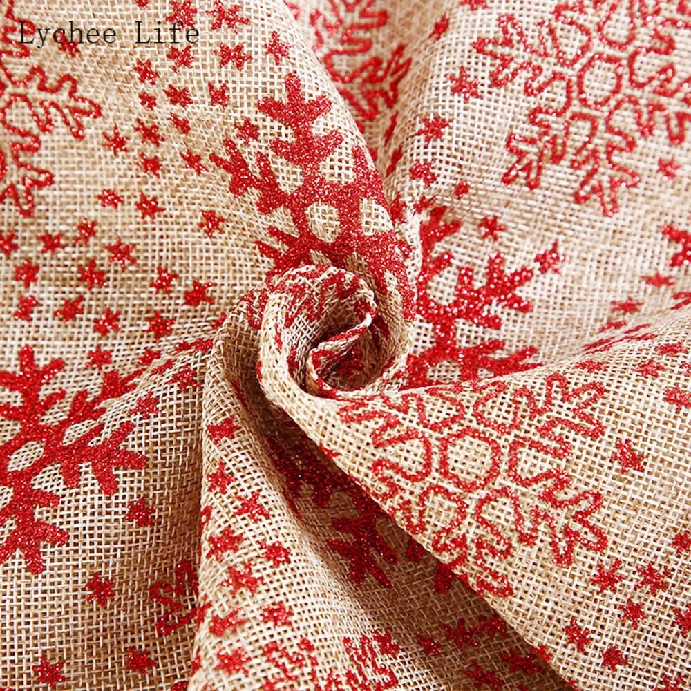 Christmas Burlap Fabric Xmas Snowflake Linen Fabric Clothing Accessories for Pillowcase Tablecloth Festival Decorative Cloth