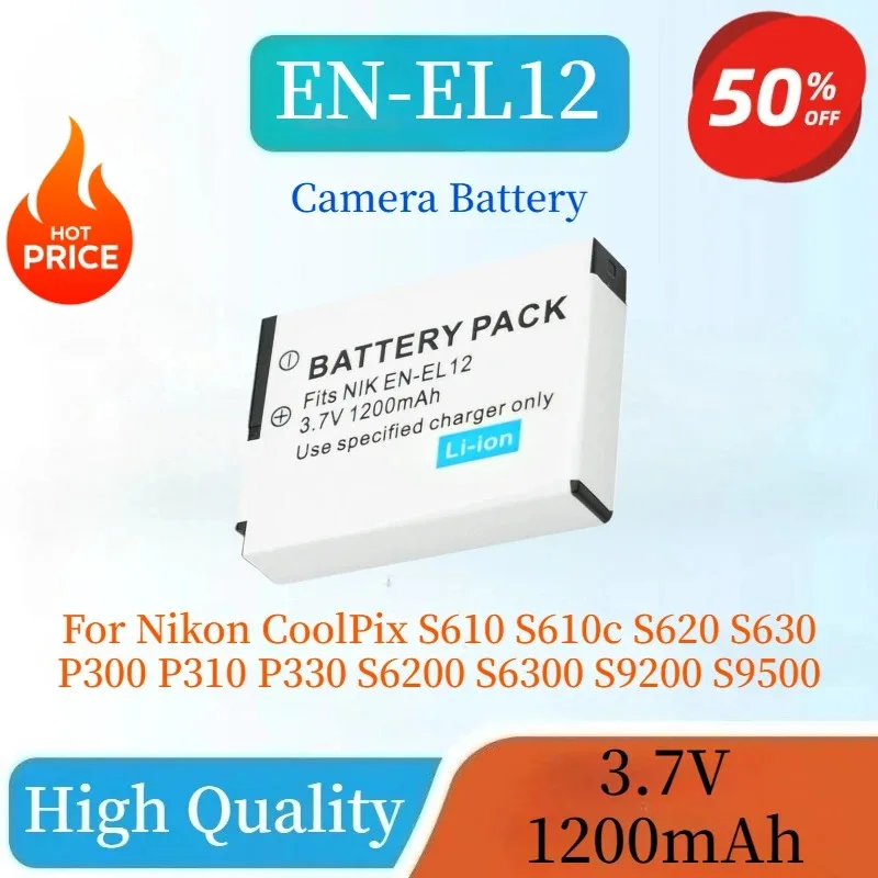 

New 3.7V 1200mAh EN-EL12 EN EL12 Camera Battery For Nikon CoolPix S610 S610c S620 S630 P300 P310 P330 S6200 S6300 S9200 S9500