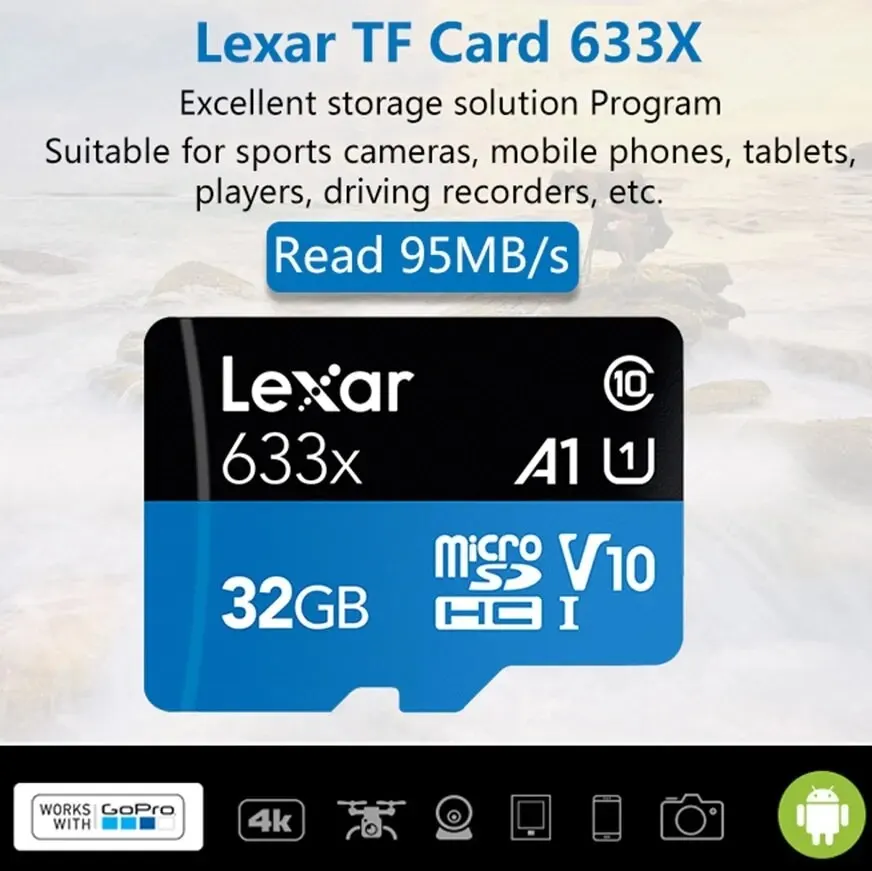 Lexar Micro SD Card 32GB 64GB Micro SD Card Read 100MSD/TF Flash Card U1 U3 4K V30 Camera Video Memory Card MicroSD for Phone PC