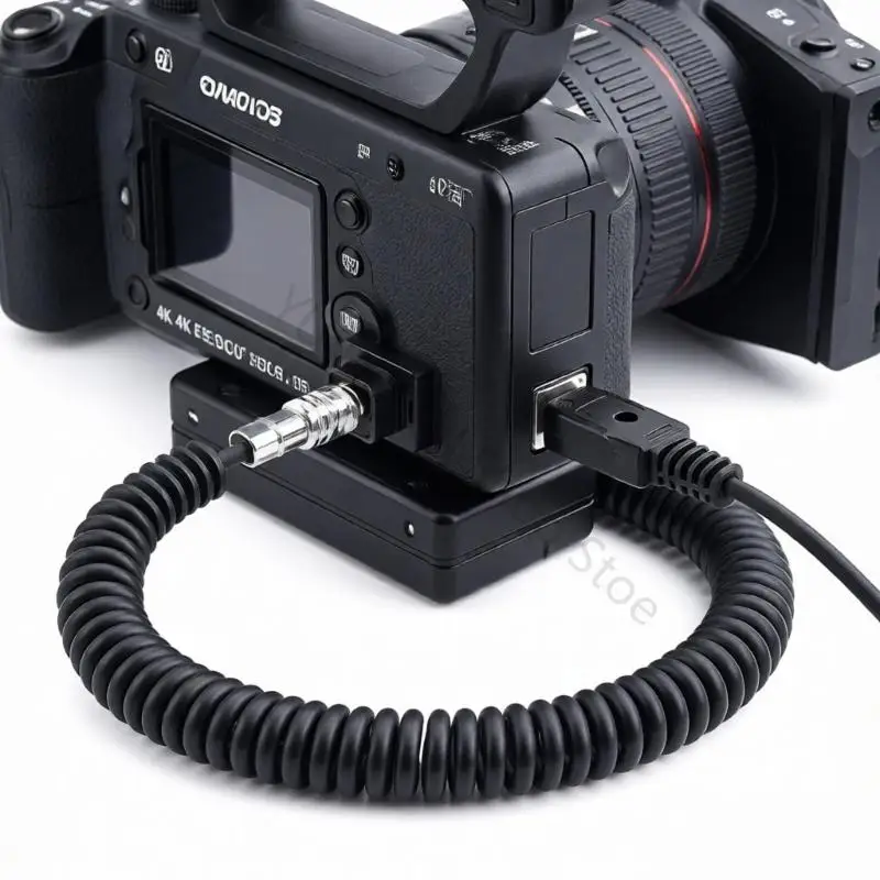 96BA Stromkabel für mobile Filmkameras, spiralförmiges D-TAP-auf-BMPCC-4K-Locking-Fit-Kabel für Live-Produktion, flexibles – Detail 4