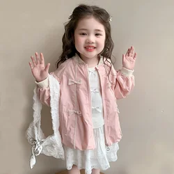 Girls Spring Jacket Children's Bowknot Coat Autumn New Pink Windbreaker Baby Sweet Casual Outerwear 2025 Kids Zip Clothes