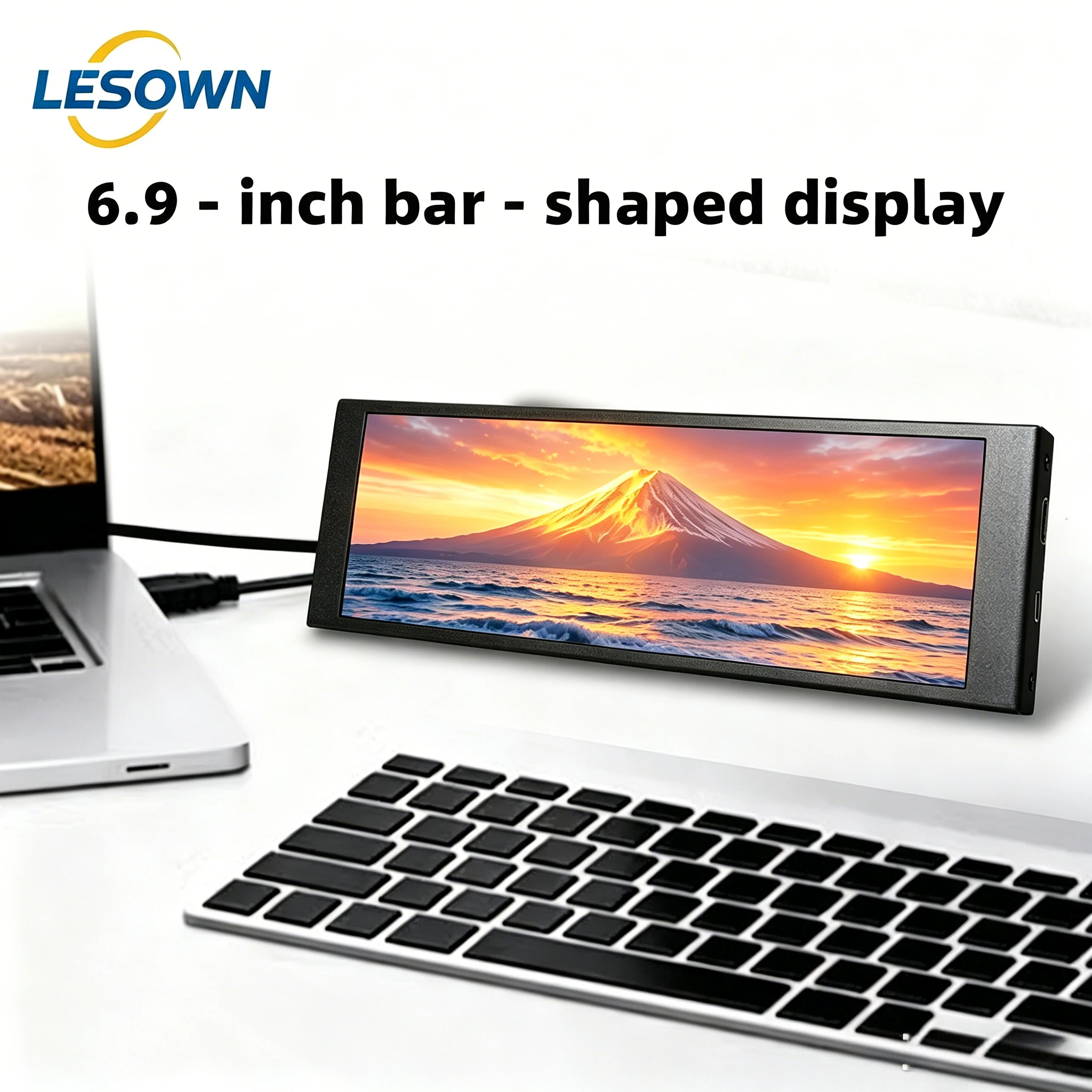 LESOWN 60Hz 6.9 Inch Computer Case Secondary Monitor Aluminium Chassis Temperature Sensor Panel for AIDA64 Desktop PC Mod