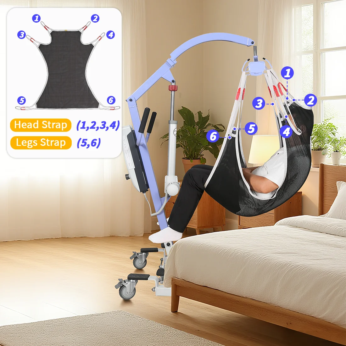 Ehucon Soft Universal Full Body Patient Transfer Sling, Reusable Transfer Lifting Sling,Assist Aids for Elderly Disabled