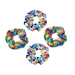 5/20pcs Autism Puzzle Print Hair Scrunchies Wholesale Elastic Band Scrunchy Bun Girls Ponytail Holder Women Headwear Bracelet