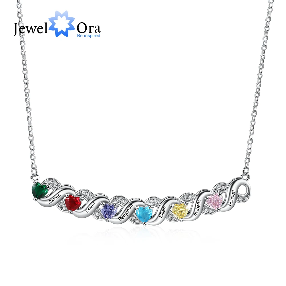 

JewelOra Personalized Infinity Pendant with 2-7 Birthstones Customized Engraved Name Necklaces for Women Christmas Family Gift