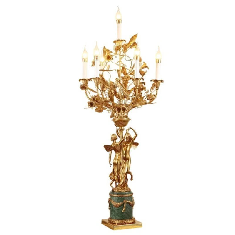 European style copper column table for bedroom and living room electric desk and bedside with E14 foam base