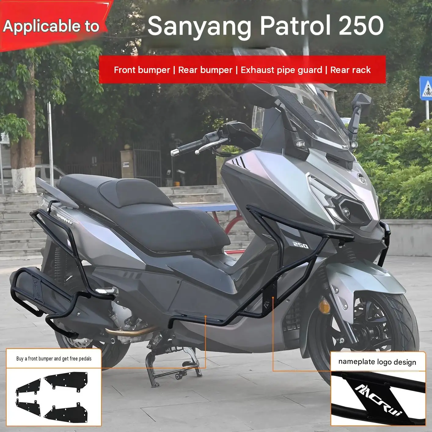 For SYM Cruisym300 Special-Purpose Protective Footrest And Rack Set Thickened Carbon-Steel Full-Enclosure Front And Rear Bumpers