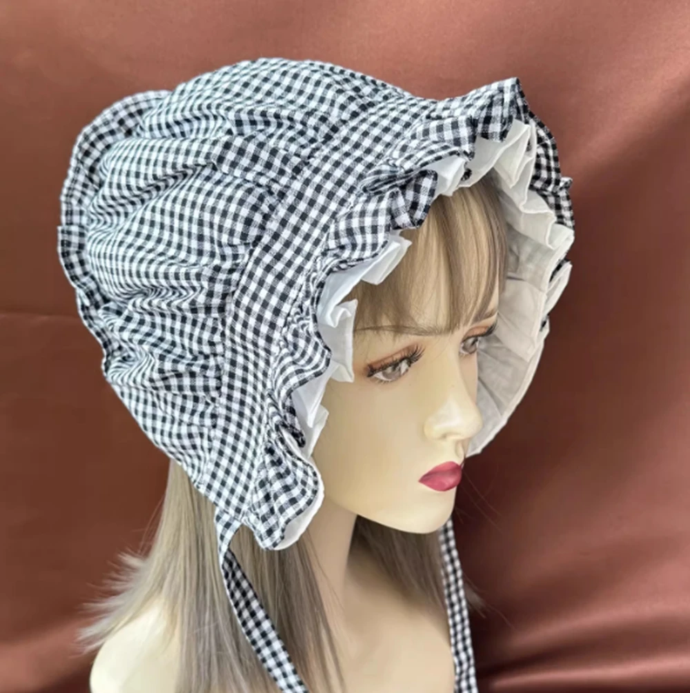 Colonial Bonnet Hat Pioneer Mob Hat Maid Cap with Adjustable Straps