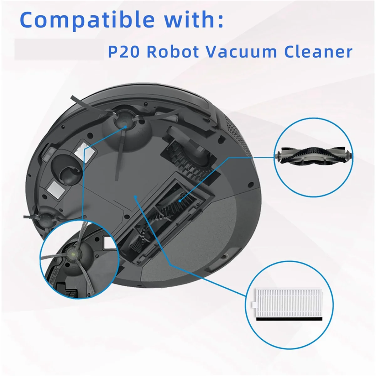 Compatible For AIRROBO P20 Robot Vacuum Cleaner  Main Side Brush Hepa Filter Accessories Replacement Spare Parts Attachment Kit