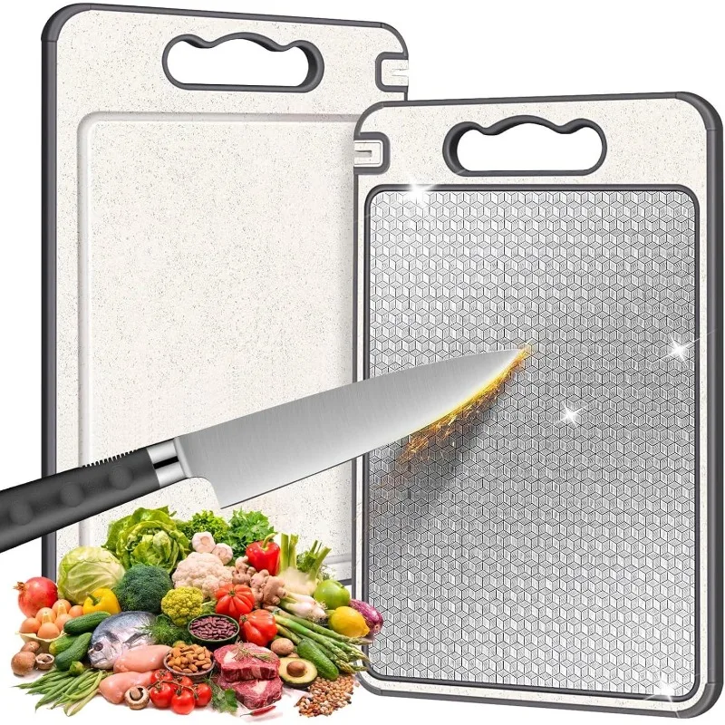 304 Stainless Steel Chopping Board Double Sided Non Slip with PP Edge Thawing Anti Mold Kitchen Cutting Board Set for Home Use