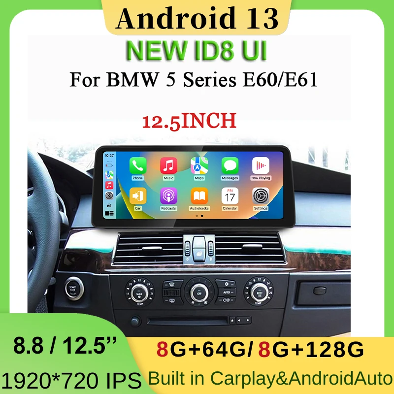 

Android 13 Video Player For BMW 3 Series E90 E91 5 Series E60 E61 Car Bluetooth Carplay HD Screen Monitor Central Multimedia 4G