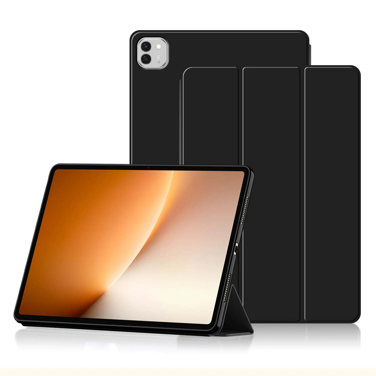 

For Honor MagicPad 3 Pro Case PU Leather TPU Back Trifold Stand Tablet Cover - Black