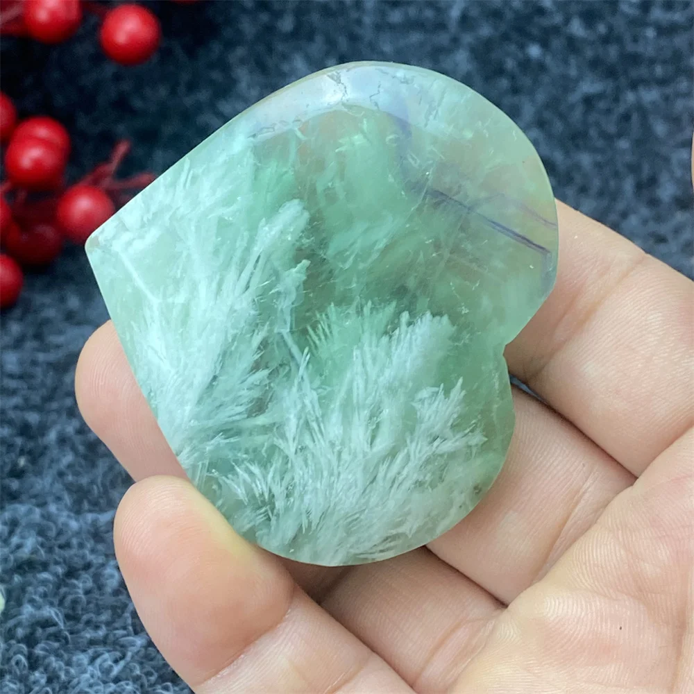 Natural Rare Feather Fluorite Hand Polished Crystal Heart Shape Polished Power Gemstone Holiday Gift Home Decor